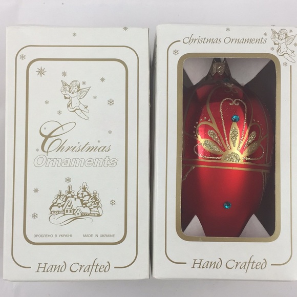 VINTAGE ARTISAN HANDCRAFTED RED EGG SHAPED CHRISTMAS ORNAMENT UPCYCLED - Picture 8 of 8